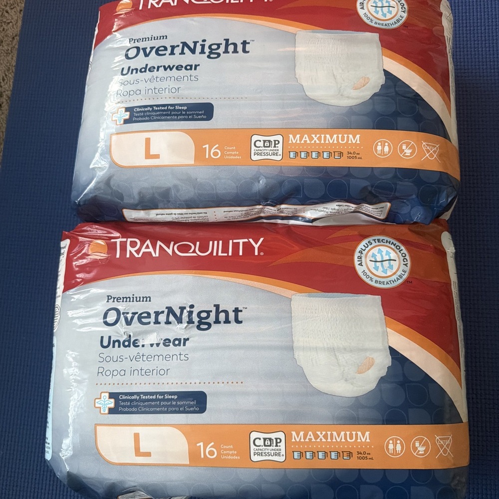 Lot of 2 packs 16ct Tranquility Premium OverNight Adult Underwear L 44''-54''
